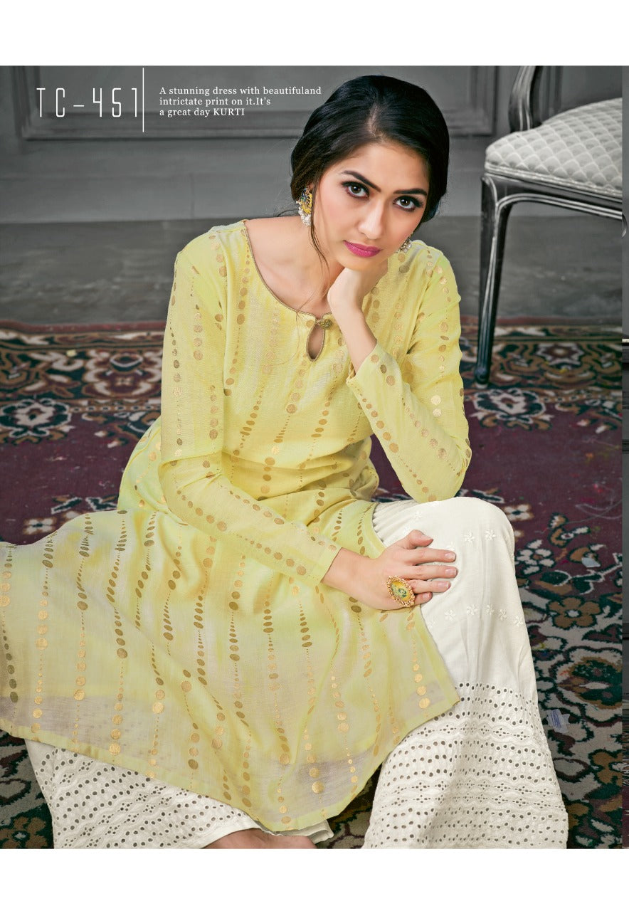 Lemon Tea Yellow Cotton Kurti Decoration Material: Laces at Best Price in  Surat | Shivanta Creation